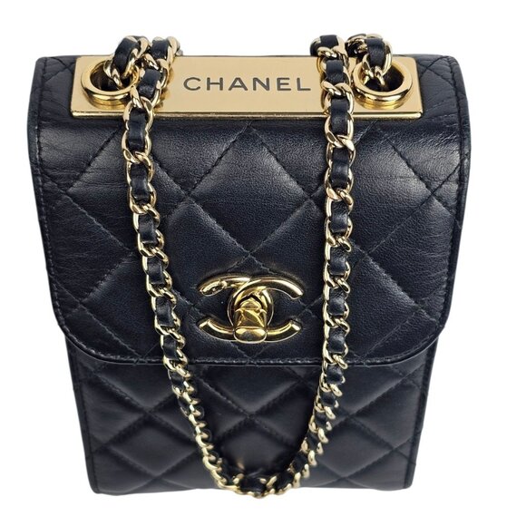 CHANEL Black Lambskin Quilted Trendy CC Phone Holder Shoulder Crossbody Bag CC - Picture 1 of 16